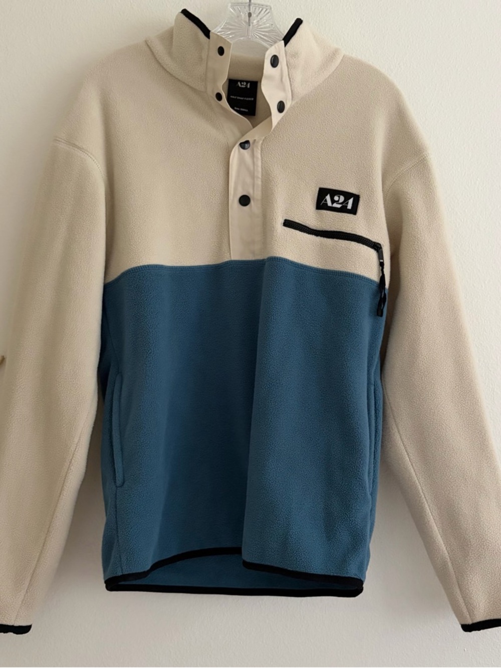 A21 Two-Tone Zip-Up Fleece Pullover Jacket - Cream & Blue